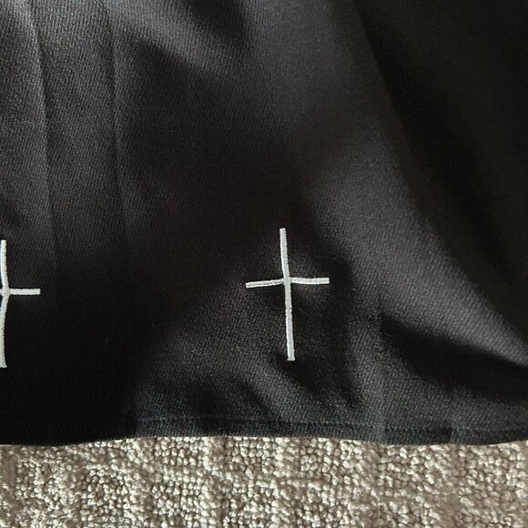 XMM Black Midi Skirt Skort White Crosses Knit Womens Size 1 Goth Retro Gothic - Picture 3 of 9